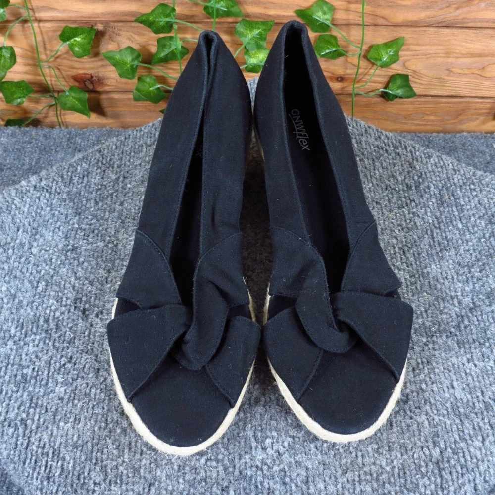 GNWflex Sandra Women Espadrille Wedge Sandals Size 10M Summer Black Fabric